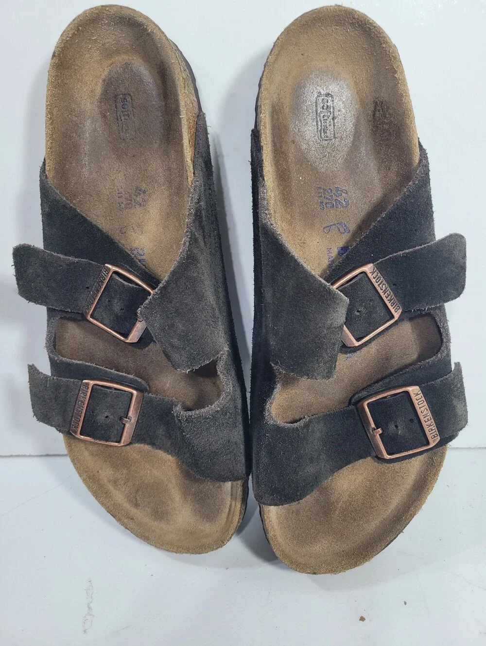 Birkenstock Arizona Suede Soft Footbed Black Gray EU 42 US Men 9 Women 11 Narrow
